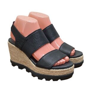 Sorel Joanie II Slingback Sandals Womens 7.5 Espadrille Black Leather (HF16)